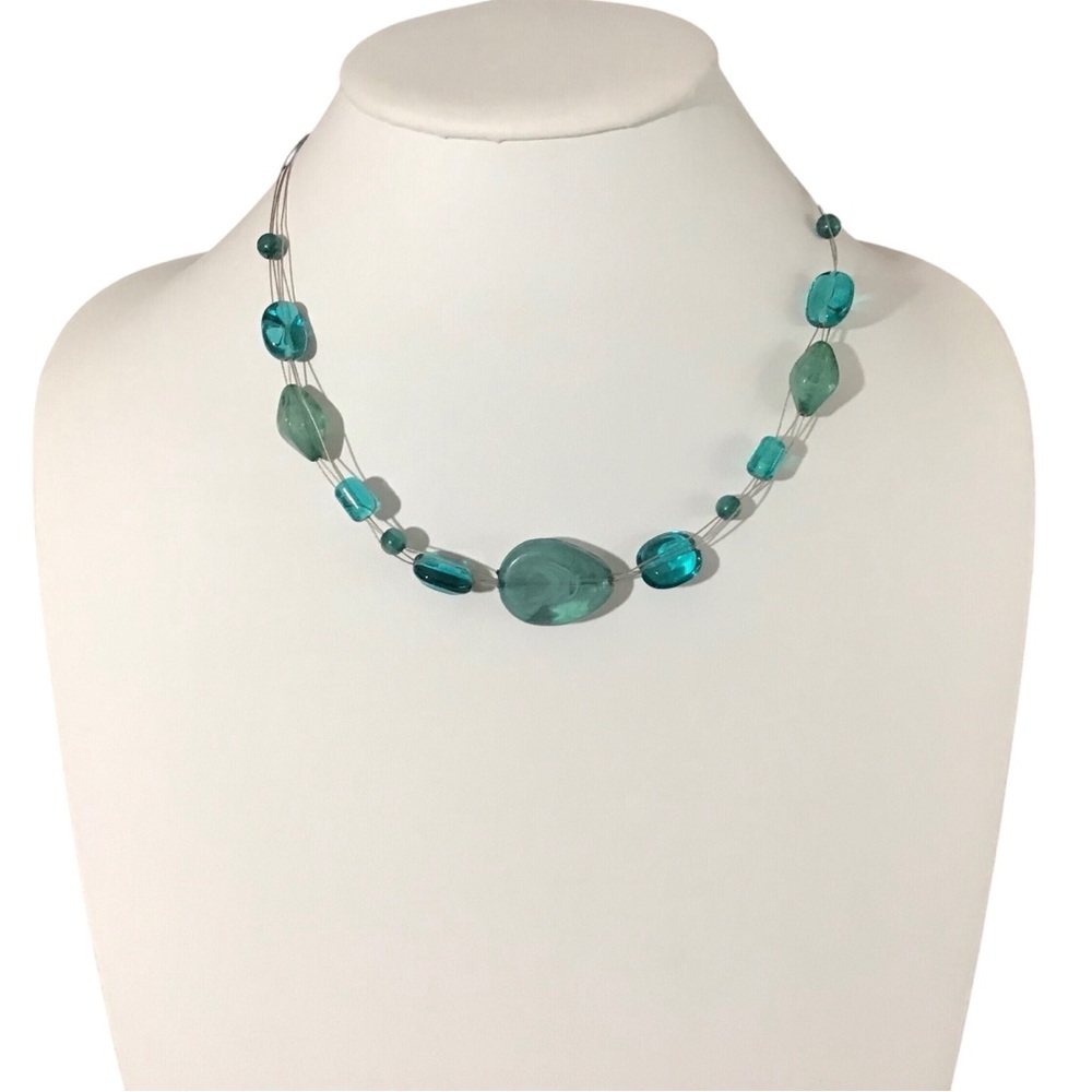 Teal Beaded Necklace Wire Lobster Clasp Fashion Jewelry Costume